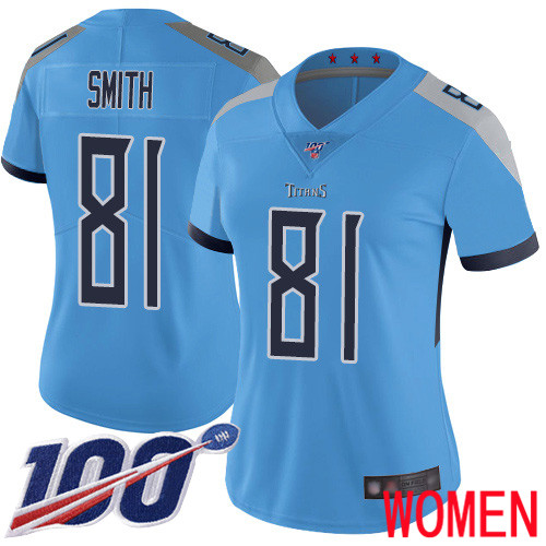 Tennessee Titans Limited Light Blue Women Jonnu Smith Alternate Jersey NFL Football 81 100th Season Vapor Untouchable